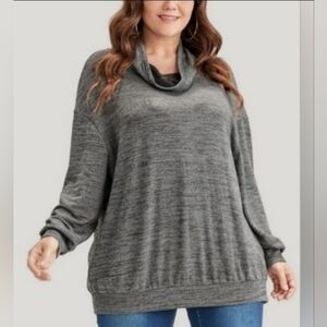 BloomChic, Lightweight, Comfy Oversized Shirt W/ Cowl Neck, Gray, Size M